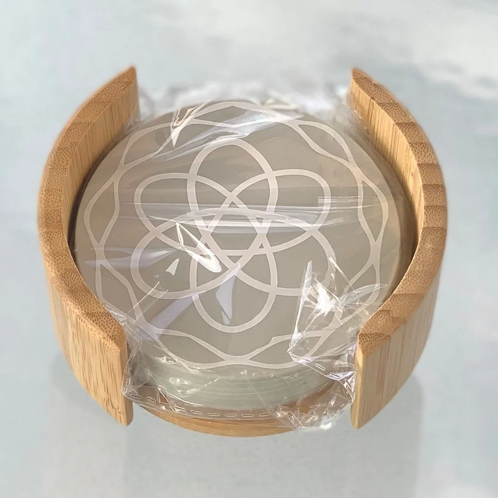 Silicone Coasters with Bamboo Holder ~ Set of 8